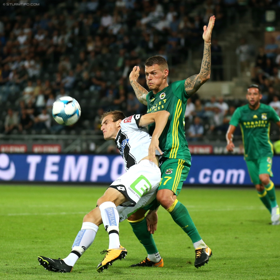 Sturm Graz - Fenerbahce
UEFA Europa League Qualifikation 3. Runde, SK Sturm Graz -  Fenerbahce Istanbul, Stadion Liebenau Graz, 27.07.2017. 

Foto zeigt Fabian Schubert (Sturm) und Martin Skrtel (Fenerbahce)
