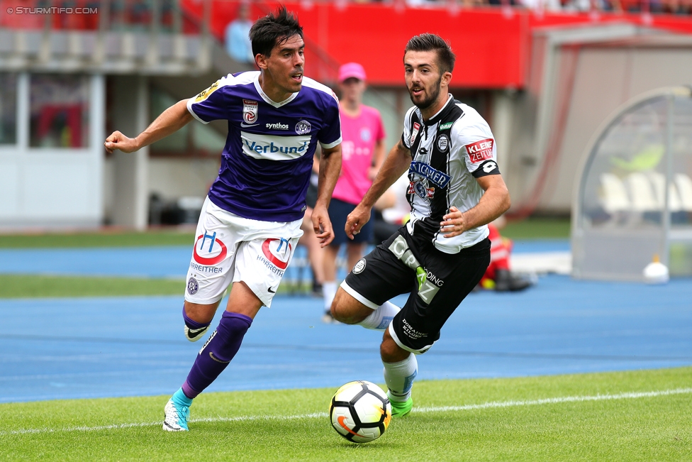 Austria Wien - Sturm Graz
Oesterreichische Fussball Bundesliga, 2. Runde, FK Austria Wien - SK Sturm Graz, Ernst Happel Stadion Wien, 30.07.2017. 

Foto zeigt David De Paula Gallardo (Austria) und Marvin Potzmann (Sturm)
