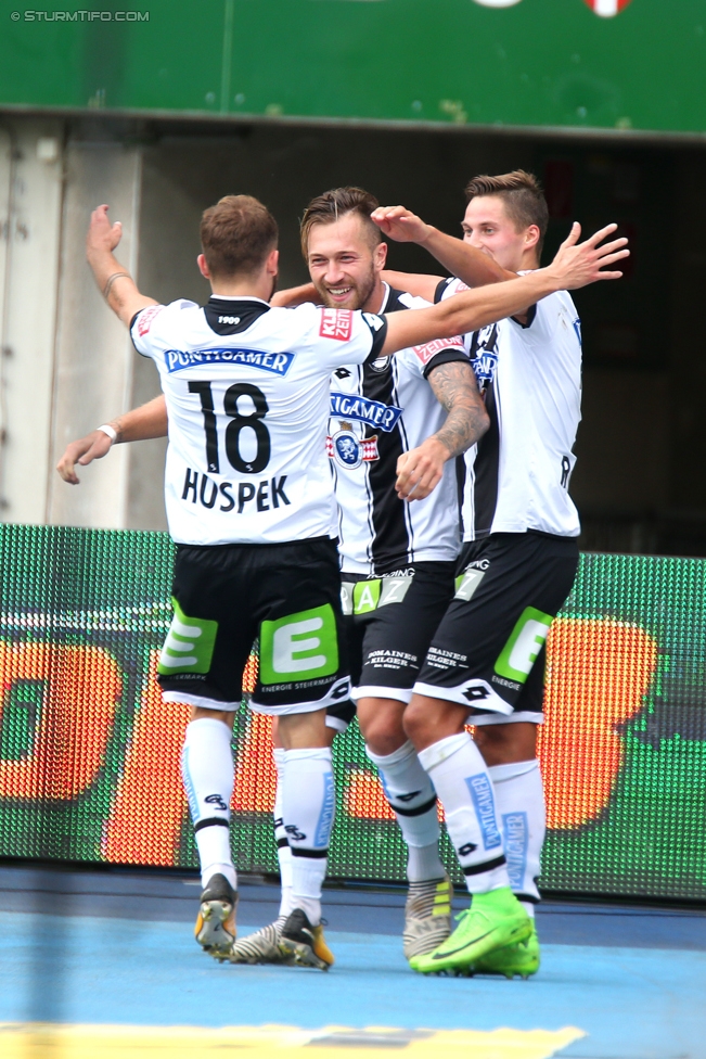 Austria Wien - Sturm Graz
Oesterreichische Fussball Bundesliga, 2. Runde, FK Austria Wien - SK Sturm Graz, Ernst Happel Stadion Wien, 30.07.2017. 

Foto zeigt Philipp Huspek (Sturm), Peter Zulj (Sturm) und Thorsten Roecher (Sturm)
Schlüsselwörter: torjubel