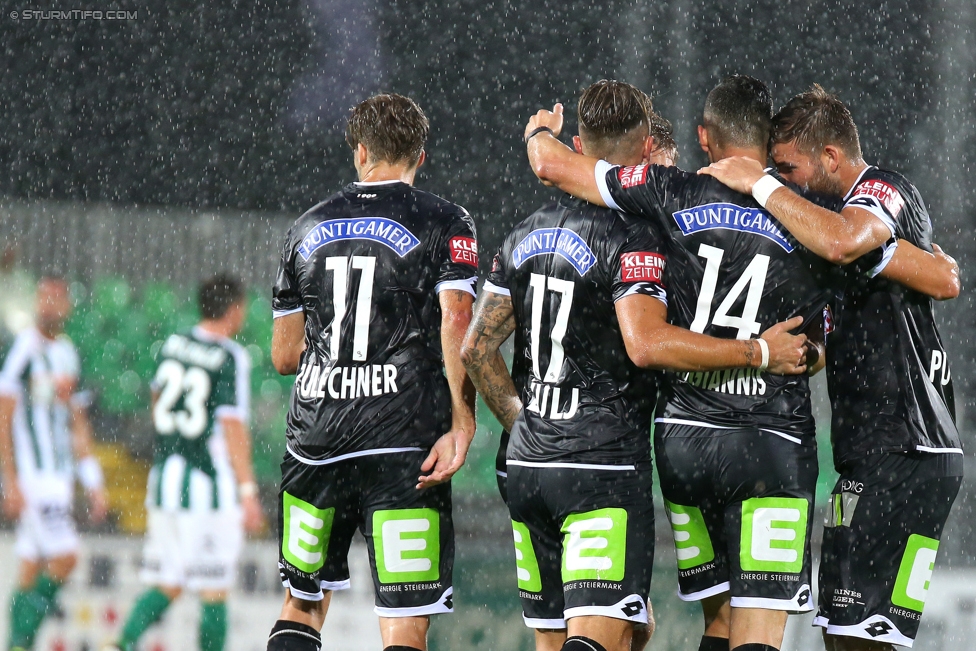 Mattersburg - Sturm Graz
Oesterreichische Fussball Bundesliga, 3. Runde, SV Mattersburg - SK Sturm Graz, Pappelstadion Mattersburg, 06.08.2017. 

Foto zeigt Philipp Zulechner (Sturm), Peter Zulj (Sturm), Charalampos Lykogiannis (Sturm) und Patrick Puchegger (Sturm)
Schlüsselwörter: torjubel