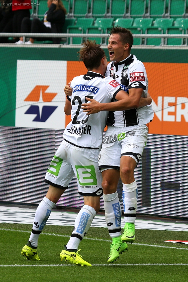 Rapid Wien - Sturm Graz
Oesterreichische Fussball Bundesliga, 5. Runde, SK Rapid Wien - SK Sturm Graz, Weststadion Wien, 19.08.2017. 

Foto zeigt Stefan Hierlaender (Sturm) und Thorsten Roecher (Sturm)
Schlüsselwörter: torjubel