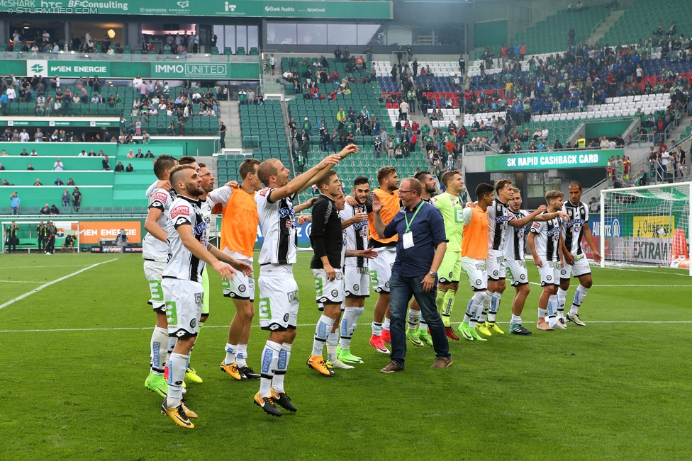 Rapid Wien - Sturm Graz
Oesterreichische Fussball Bundesliga, 5. Runde, SK Rapid Wien - SK Sturm Graz, Weststadion Wien, 19.08.2017. 

Foto zeigt die Mannschaft von Sturm
Schlüsselwörter: jubel