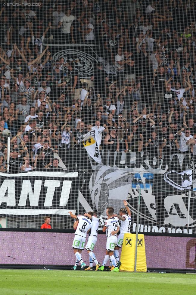 Sturm Graz - Salzburg
Oesterreichische Fussball Bundesliga, 6. Runde, SK Sturm Graz - FC RB Salzburg, Stadion Liebenau Graz, 27.08.2017. 

Foto zeigt Sandi Lovric (Sturm), Thorsten Roecher (Sturm), Deni Alar (Sturm) und Peter Zulj (Sturm)
Schlüsselwörter: torjubel