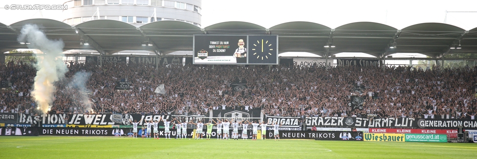 Sturm Graz - Salzburg
Oesterreichische Fussball Bundesliga, 6. Runde, SK Sturm Graz - FC RB Salzburg, Stadion Liebenau Graz, 27.08.2017. 

Foto zeigt die Mannschaft von Sturm und Fans von Sturm
Schlüsselwörter: jubel