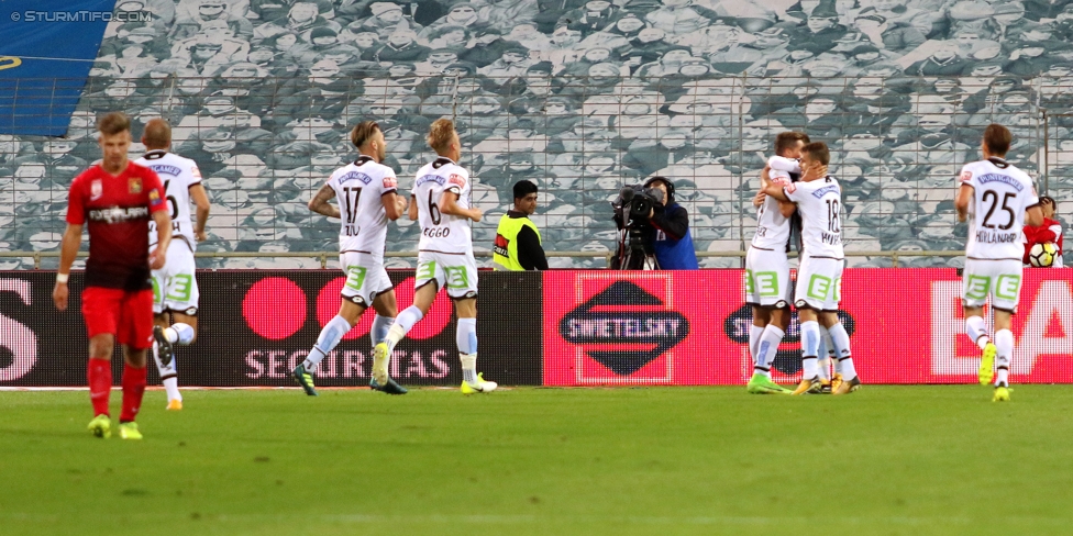 Admira Wacker - Sturm Graz
Oesterreichische Fussball Bundesliga, 8. Runde, FC Admira Wacker Moedling - SK Sturm Graz, Stadion Suedstadt Maria Enzersdorf, 16.09.2017. 

Foto zeigt Fabian Koch (Sturm), Peter Zulj (Sturm), James Jeggo (Sturm), Deni Alar (Sturm), Philipp Huspek (Sturm) und Stefan Hierlaender (Sturm)
Schlüsselwörter: torjubel