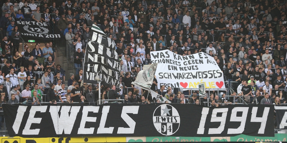 Sturm Graz - Altach
Oesterreichische Fussball Bundesliga, 9. Runde, SK Sturm Graz - SCR Altach, Stadion Liebenau Graz, 23.09.2017. 

Foto zeigt Fans von Sturm mit einem Spruchband
