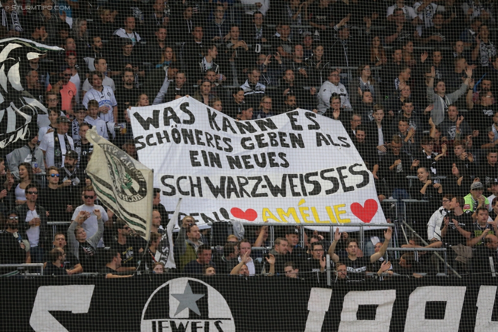 Sturm Graz - Altach
Oesterreichische Fussball Bundesliga, 9. Runde, SK Sturm Graz - SCR Altach, Stadion Liebenau Graz, 23.09.2017. 

Foto zeigt Fans von Sturm mit einem Spruchband
