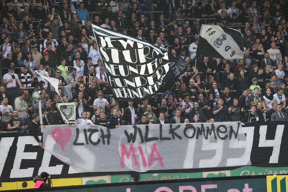 Sturm Graz - Altach
Oesterreichische Fussball Bundesliga, 9. Runde, SK Sturm Graz - SCR Altach, Stadion Liebenau Graz, 23.09.2017. 

Foto zeigt Fans von Sturm mit einem Spruchband
