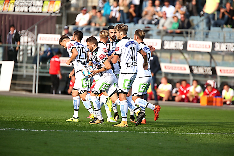 Sturm Graz - Mattersburg
Oesterreichische Fussball Bundesliga, 12. Runde, SK Sturm Graz - SV Mattersburg, Stadion Liebenau Graz, 21.10.2017. 

Foto zeigt die Mannschaft von Sturm
Schlüsselwörter: torjubel