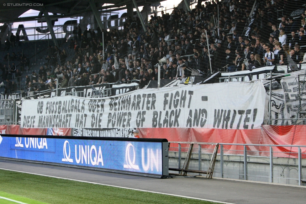 Sturm Graz - Altach
OEFB Cup, 3. Runde, SK Sturm Graz - SCR Altach, Stadion Liebenau Graz, 25.10.2017. 

Foto zeigt Fans von Sturm mit einem Spruchband
