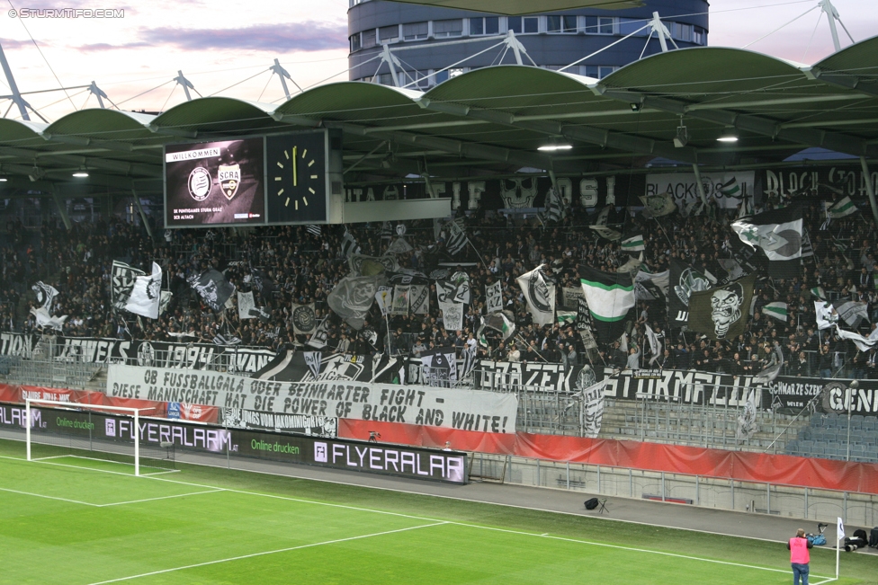 Sturm Graz - Altach
OEFB Cup, 3. Runde, SK Sturm Graz - SCR Altach, Stadion Liebenau Graz, 25.10.2017. 

Foto zeigt Fans von Sturm mit einem Spruchband
