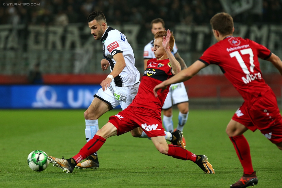 Sturm Graz - Altach
OEFB Cup, 3. Runde, SK Sturm Graz - SCR Altach, Stadion Liebenau Graz, 25.10.2017. 

Foto zeigt Charalampos Lykogiannis (Sturm) und Valentino Mueller (Altach)
