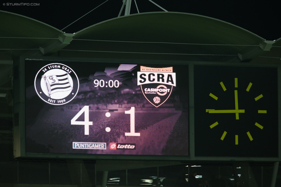 Sturm Graz - Altach
OEFB Cup, 3. Runde, SK Sturm Graz - SCR Altach, Stadion Liebenau Graz, 25.10.2017. 

Foto zeigt die Anzeigetafel
