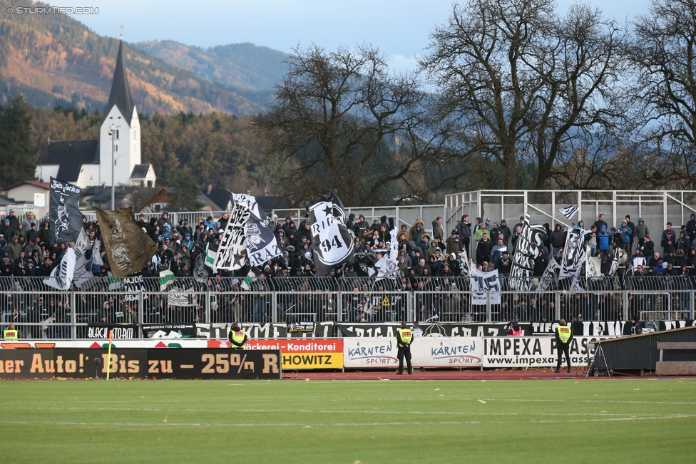 Wolfsberg - Sturm Graz
Oesterreichische Fussball Bundesliga, 13. Runde, Wolfsberger AC - SK Sturm Graz, Lavanttal Arena Wolfsberg, 29.10.2017. 

Foto zeigt Fans von Sturm 
