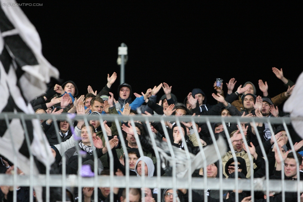 Wolfsberg - Sturm Graz
Oesterreichische Fussball Bundesliga, 13. Runde, Wolfsberger AC - SK Sturm Graz, Lavanttal Arena Wolfsberg, 29.10.2017. 

Foto zeigt Fans von Sturm 
