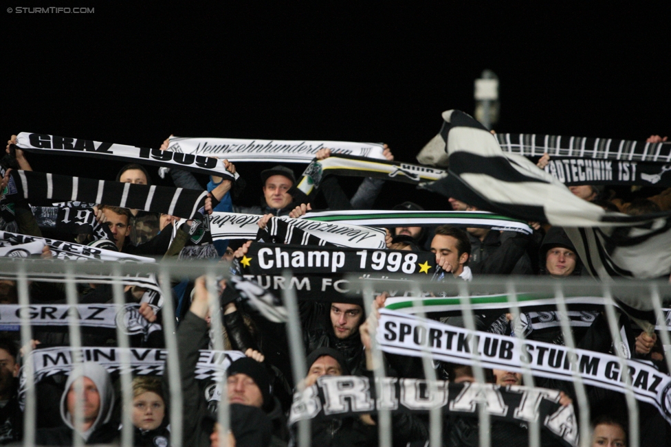 Wolfsberg - Sturm Graz
Oesterreichische Fussball Bundesliga, 13. Runde, Wolfsberger AC - SK Sturm Graz, Lavanttal Arena Wolfsberg, 29.10.2017. 

Foto zeigt Fans von Sturm 
