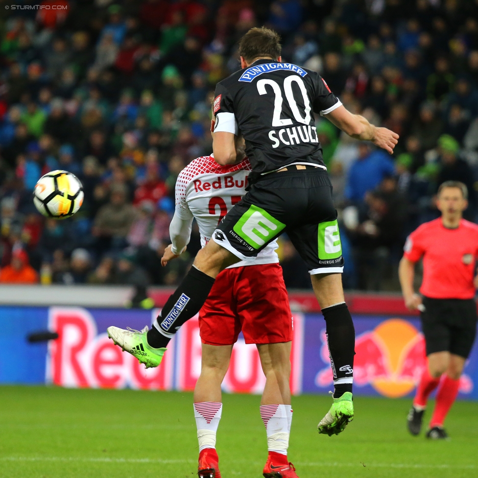 Salzburg - Sturm Graz
Oesterreichische Fussball Bundesliga, 15. Runde, RB Salzburg - SK Sturm Graz, Stadion Wals-Siezenheim, 19.11.2017. 

Foto zeigt Fredrik Gulbrandsen (Salzburg) und Christian Schulz (Sturm)
Schlüsselwörter: kopfball