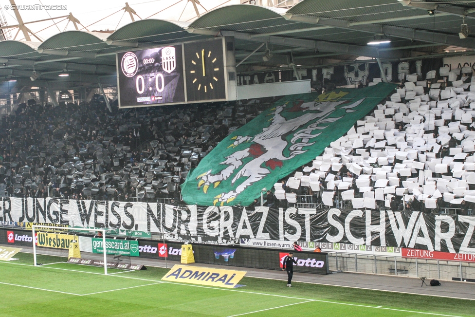 Sturm Graz - LASK
Oesterreichische Fussball Bundesliga, 16. Runde, SK Sturm Graz - LASK, Stadion Liebenau Graz, 25.11.2017. 

Foto zeigt Fans von Sturm mit einer Choreografie
