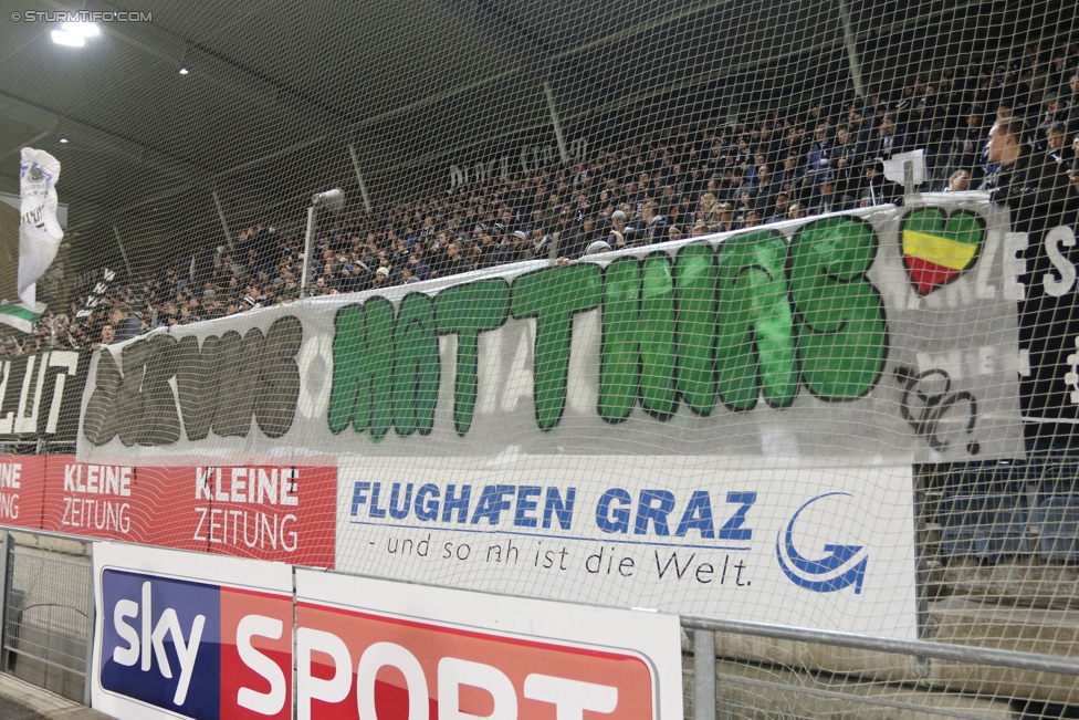 Sturm Graz - LASK
Oesterreichische Fussball Bundesliga, 16. Runde, SK Sturm Graz - LASK, Stadion Liebenau Graz, 25.11.2017. 

Foto zeigt Fans von Sturm mit einem Spruchband
