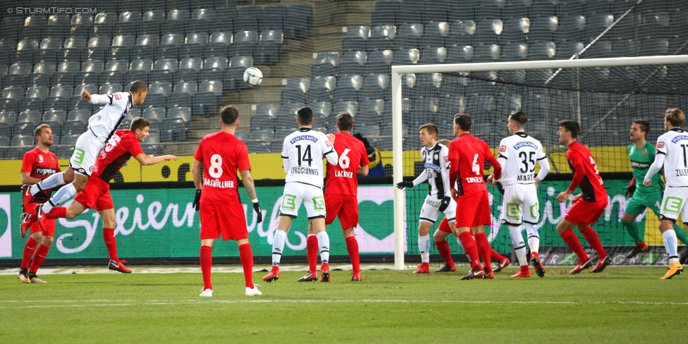 Sturm Graz - Admira Wacker
Oesterreichische Fussball Bundesliga, 17. Runde, SK Sturm Graz - FC Admira Wacker Moedling, Stadion Liebenau Graz, 28.11.2017. 

Foto zeigt Christian Schoissengeyr (Sturm), Christoph Knasmuellner (Admira), Charalampos Lykogiannis (Sturm), Markus Lackner (Admira), Deni Alar (Sturm), Stephan Zwierschitz (Admira), Dario Maresic (Sturm) und Andreas Leitner (Admira) 
Schlüsselwörter: kopfball tor