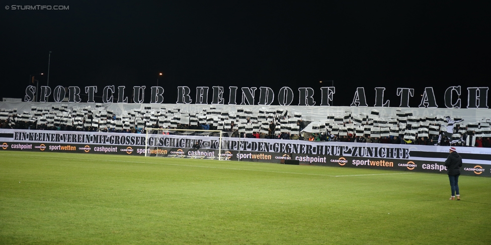 Altach - Sturm Graz
Oesterreichische Fussball Bundesliga, 18. Runde, SCR Altach - SK Sturm Graz, Stadion Schnabelholz Altach, 02.12.2017. 

Foto zeigt Fans von Altach mit einer Choreografie
