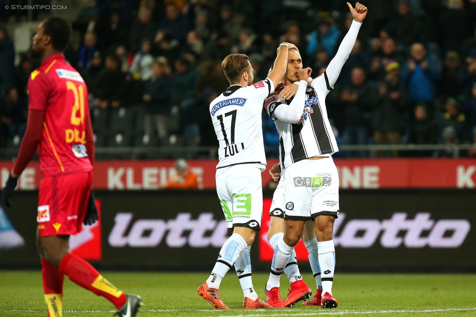 Sturm Graz - St. Poelten
Oesterreichische Fussball Bundesliga, 19. Runde, SK Sturm Graz - SKN St. Poelten, Stadion Liebenau Graz, 09.12.2017. 

Foto zeigt Peter Zulj (Sturm) und Christian Schoissengeyr (Sturm)
Schlüsselwörter: torjubel