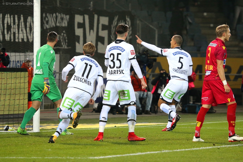 Sturm Graz - St. Poelten
Oesterreichische Fussball Bundesliga, 19. Runde, SK Sturm Graz - SKN St. Poelten, Stadion Liebenau Graz, 09.12.2017. 

Foto zeigt Christoph Riegler (St. Poelten), Philipp Zulechner (Sturm), Dario Maresic (Sturm), Christian Schoissengeyr (Sturm) und Michael Huber (St. Poelten)
Schlüsselwörter: torjubel