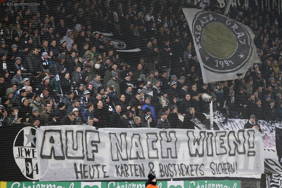 Sturm Graz - Wolfsberg
Oesterreichische Fussball Bundesliga, 22. Runde, SK Sturm Graz - Wolfsberger AC, Stadion Liebenau Graz, 10.02.2018. 

Foto zeigt Fans von Sturm mit einem Spruchband
