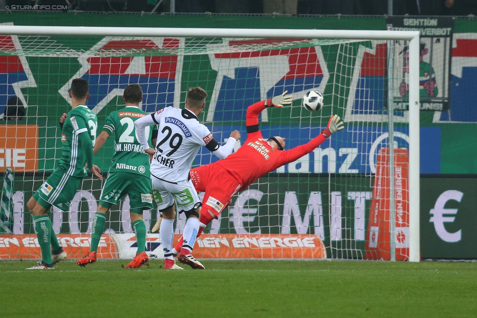 Rapid Wien - Sturm Graz
Oesterreichische Fussball Bundesliga, 23. Runde, SK Rapid Wien - SK Sturm Graz, Weststadion Wien, 17.02.2018. 

Foto zeigt Maximilian Hofmann (Rapid) und Thorsten Roecher (Sturm)
Schlüsselwörter: tor