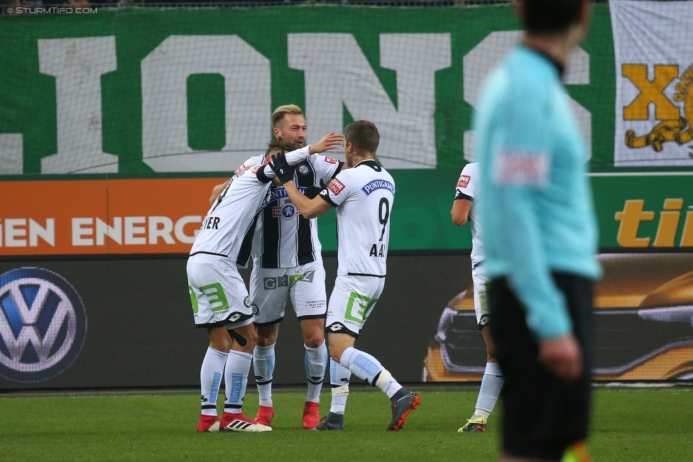 Rapid Wien - Sturm Graz
Oesterreichische Fussball Bundesliga, 23. Runde, SK Rapid Wien - SK Sturm Graz, Weststadion Wien, 17.02.2018. 

Foto zeigt Thorsten Roecher (Sturm), Peter Zulj (Sturm) und Deni Alar (Sturm)
Schlüsselwörter: torjubel