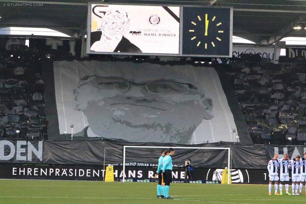 Sturm Graz - Salzburg
Oesterreichische Fussball Bundesliga, 24. Runde, SK Sturm Graz - FC RB Salzburg, Stadion Liebenau Graz, 25.02.2018. 

Foto zeigt Fans von Sturm mit einer Choreografie fuer Hans Rinner (Praesident Bundesliga)
