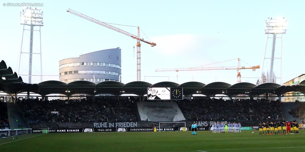 Sturm Graz - Salzburg
Oesterreichische Fussball Bundesliga, 24. Runde, SK Sturm Graz - FC RB Salzburg, Stadion Liebenau Graz, 25.02.2018. 

Foto zeigt Fans von Sturm mit einer Choreografie fuer Hans Rinner (Praesident Bundesliga)
