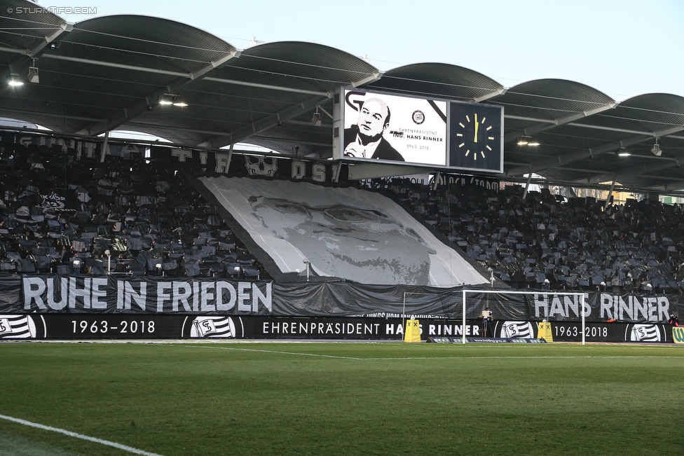 Sturm Graz - Salzburg
Oesterreichische Fussball Bundesliga, 24. Runde, SK Sturm Graz - FC RB Salzburg, Stadion Liebenau Graz, 25.02.2018. 

Foto zeigt Fans von Sturm mit einer Choreografie fuer Hans Rinner (Praesident Bundesliga)
