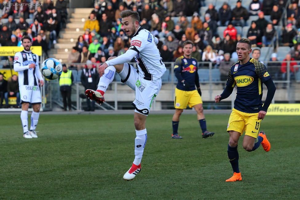 Sturm Graz - Salzburg
Oesterreichische Fussball Bundesliga, 24. Runde, SK Sturm Graz - FC RB Salzburg, Stadion Liebenau Graz, 25.02.2018. 

Foto zeigt Sandi Lovric (Sturm) und Hannes Wolf (Salzburg)
