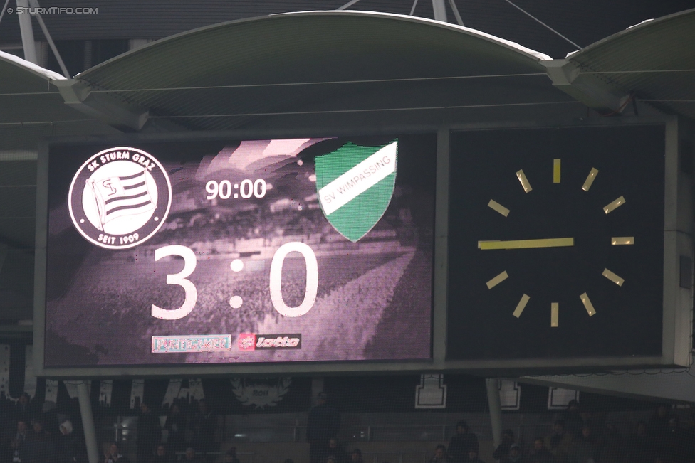 Sturm Graz - Wimpassing
OEFB Cup, Viertelfinale, SK Sturm Graz - SV Wimpassing, Stadion Liebenau Graz, 28.02.2018. 

Foto zeigt die Anzeigetafel
