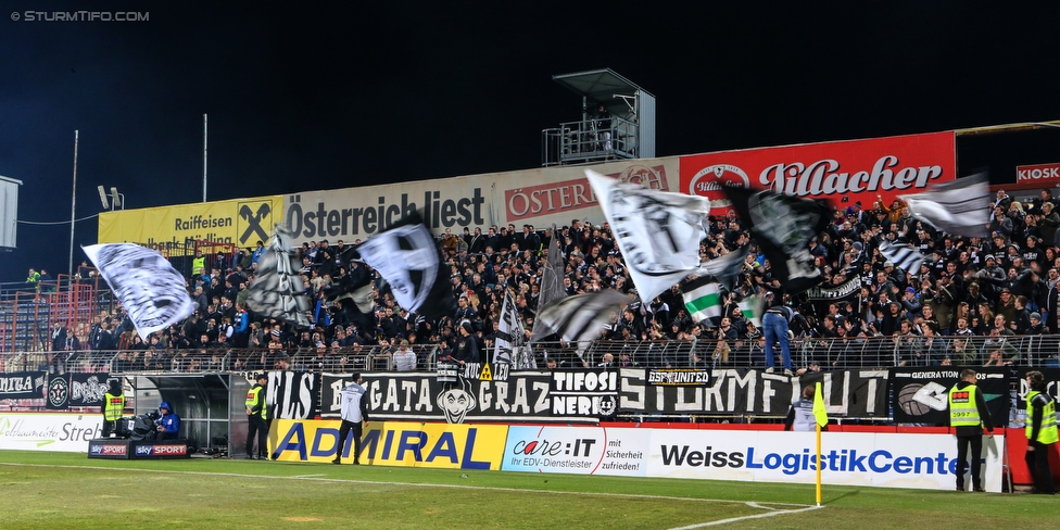 Admira Wacker - Sturm Graz
Oesterreichische Fussball Bundesliga, 26. Runde, FC Admira Wacker Moedling - SK Sturm Graz, Stadion Suedstadt Maria Enzersdorf, 10.03.2018. 

Foto zeigt Fans von Sturm
