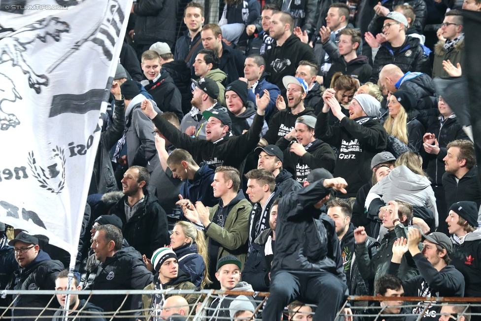 Admira Wacker - Sturm Graz
Oesterreichische Fussball Bundesliga, 26. Runde, FC Admira Wacker Moedling - SK Sturm Graz, Stadion Suedstadt Maria Enzersdorf, 10.03.2018. 

Foto zeigt Fans von Sturm
