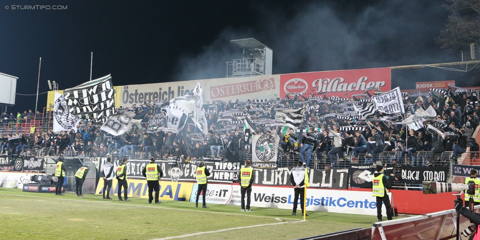 Admira Wacker - Sturm Graz
Oesterreichische Fussball Bundesliga, 26. Runde, FC Admira Wacker Moedling - SK Sturm Graz, Stadion Suedstadt Maria Enzersdorf, 10.03.2018. 

Foto zeigt Fans von Sturm
