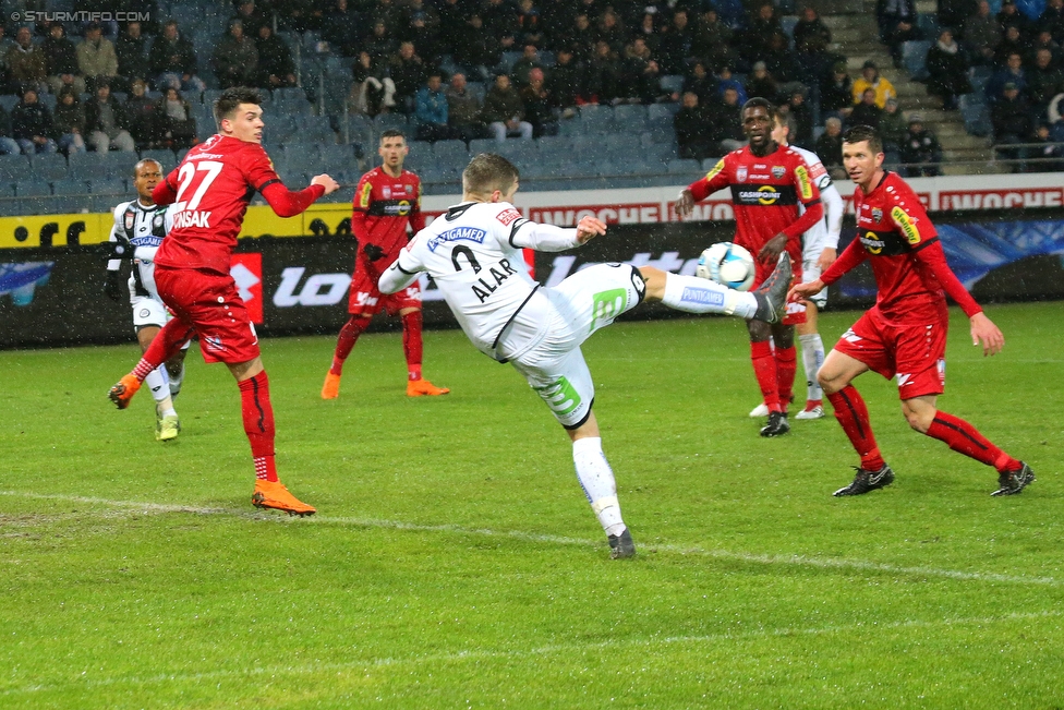 Sturm Graz - Altach
Oesterreichische Fussball Bundesliga, 27. Runde, SK Sturm Graz - SCR Altach, Stadion Liebenau Graz, 17.03.2018. 

Foto zeigt Mathias Honsak (Altach) und Deni Alar (Sturm)
