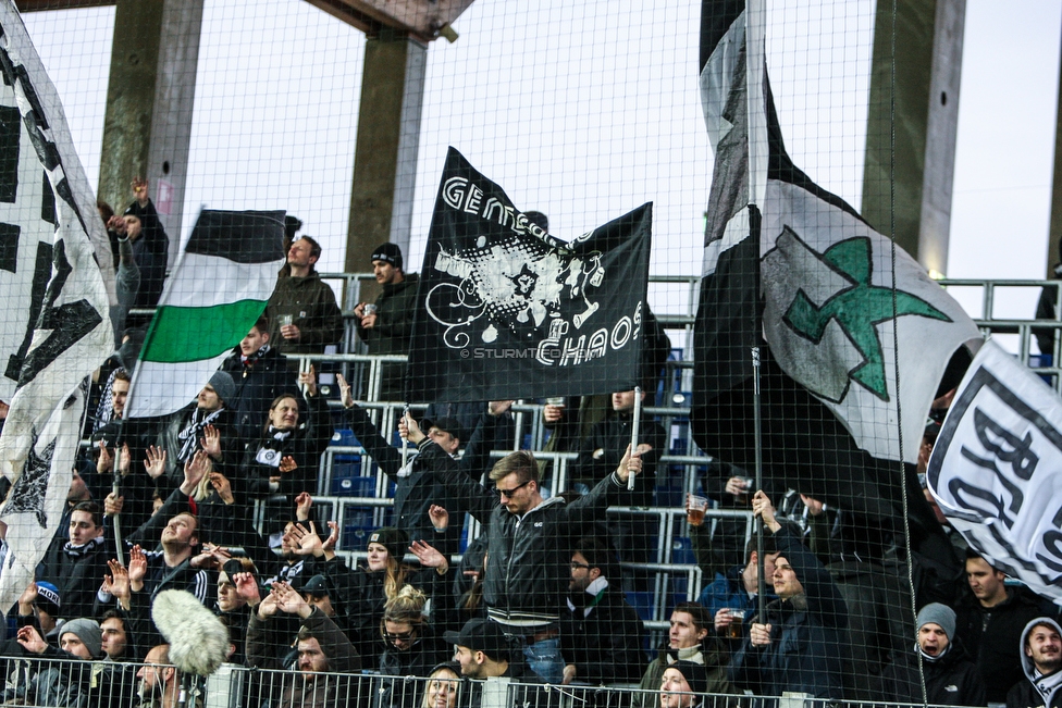 St. Poelten - Sturm Graz
Oesterreichische Fussball Bundesliga, 28. Runde, SKN St. Poelten - SK Sturm Graz, Arena St. Poelten, 31.03.2018. 

Foto zeigt Fans von Sturm
