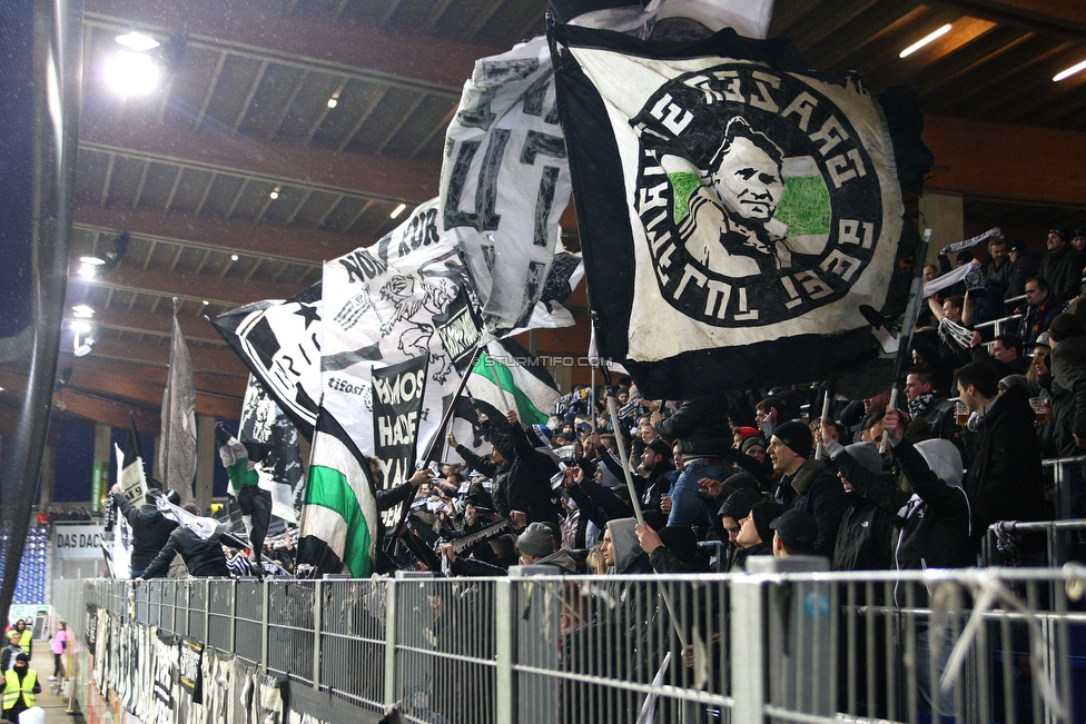 St. Poelten - Sturm Graz
Oesterreichische Fussball Bundesliga, 28. Runde, SKN St. Poelten - SK Sturm Graz, Arena St. Poelten, 31.03.2018. 

Foto zeigt Fans von Sturm
