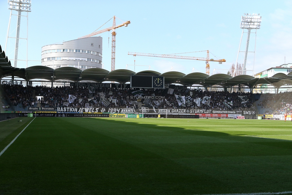 Sturm Graz - Austria Wien
Oesterreichische Fussball Bundesliga, 29. Runde, SK Sturm Graz - FK Austria Wien, Stadion Liebenau Graz, 07.04.2018. 

Foto zeigt Fans von Sturm mit einer Choreografie
