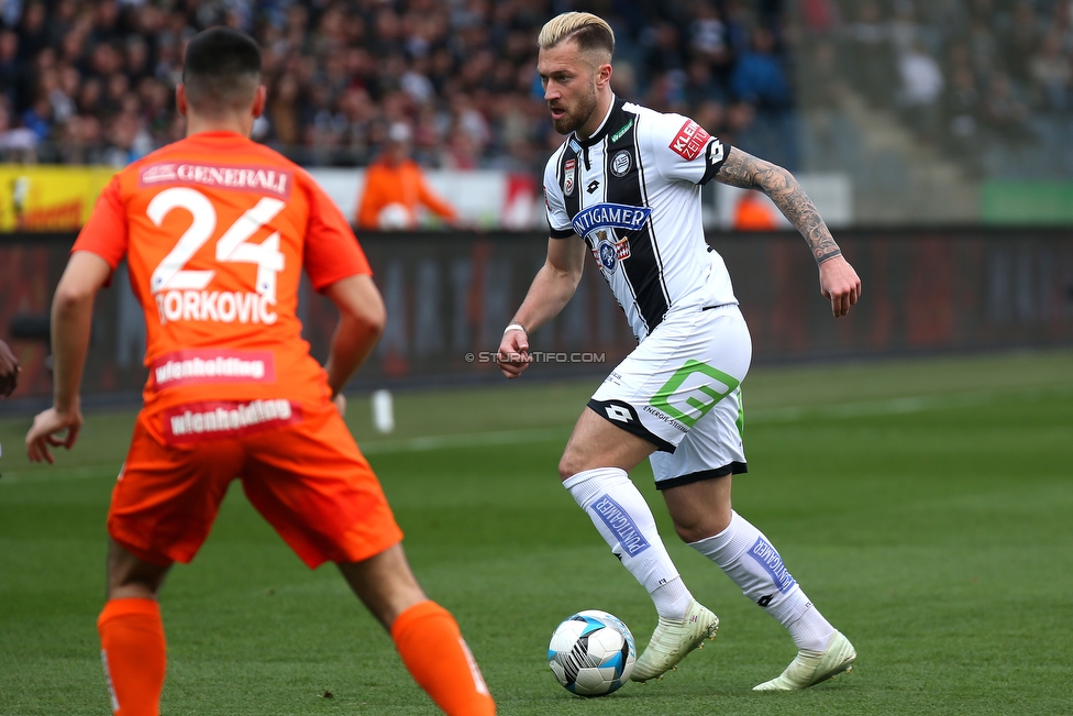 Sturm Graz - Austria Wien
Oesterreichische Fussball Bundesliga, 29. Runde, SK Sturm Graz - FK Austria Wien, Stadion Liebenau Graz, 07.04.2018. 

Foto zeigt Alexandar Borkovic (Austria) und Peter Zulj (Sturm)
