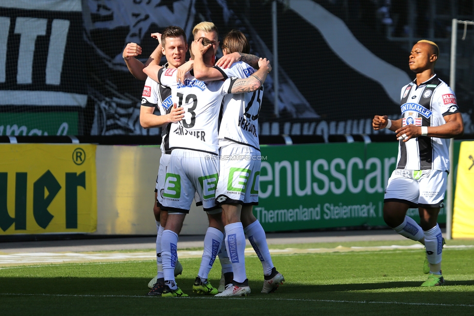 Sturm Graz - Mattersburg
Oesterreichische Fussball Bundesliga, 30. Runde, SK Sturm Graz - SV Mattersburg, Stadion Liebenau Graz, 14.04.2018. 

Foto zeigt Deni Alar (Sturm), Jakob Jantscher (Sturm), 
Thorsten Roecher (Sturm) und Emeka Friday Eze (Sturm)
Schlüsselwörter: torjubel