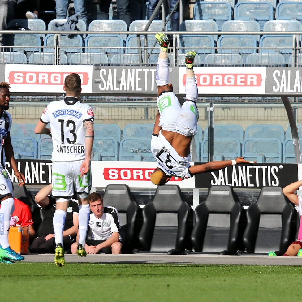 Sturm Graz - Mattersburg
Oesterreichische Fussball Bundesliga, 30. Runde, SK Sturm Graz - SV Mattersburg, Stadion Liebenau Graz, 14.04.2018. 

Foto zeigt Bright Edomwonyi (Sturm), Jakob Jantscher (Sturm) und Emeka Friday Eze (Sturm)
Schlüsselwörter: torjubel