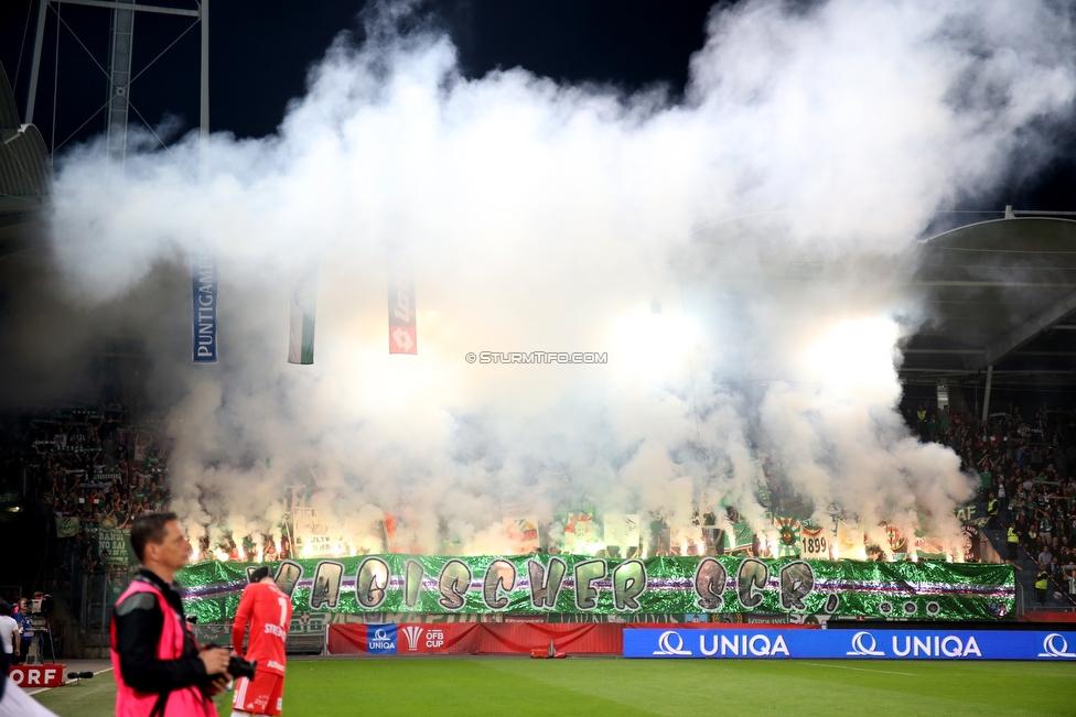 Sturm Graz - Rapid Wien
OEFB Cup, Halbfinale, SK Sturm Graz - SK Rapid Wien, Stadion Liebenau Graz, 18.04.2018. 

Foto zeigt Fans von Rapid mit einer Choreografie
Schlüsselwörter: pyrotechnik