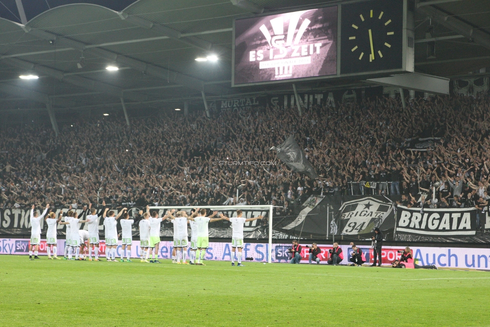 Sturm Graz - Rapid Wien
OEFB Cup, Halbfinale, SK Sturm Graz - SK Rapid Wien, Stadion Liebenau Graz, 18.04.2018. 

Foto zeigt die Mannschaft von Sturm und Fans von Sturm
Schlüsselwörter: jubel