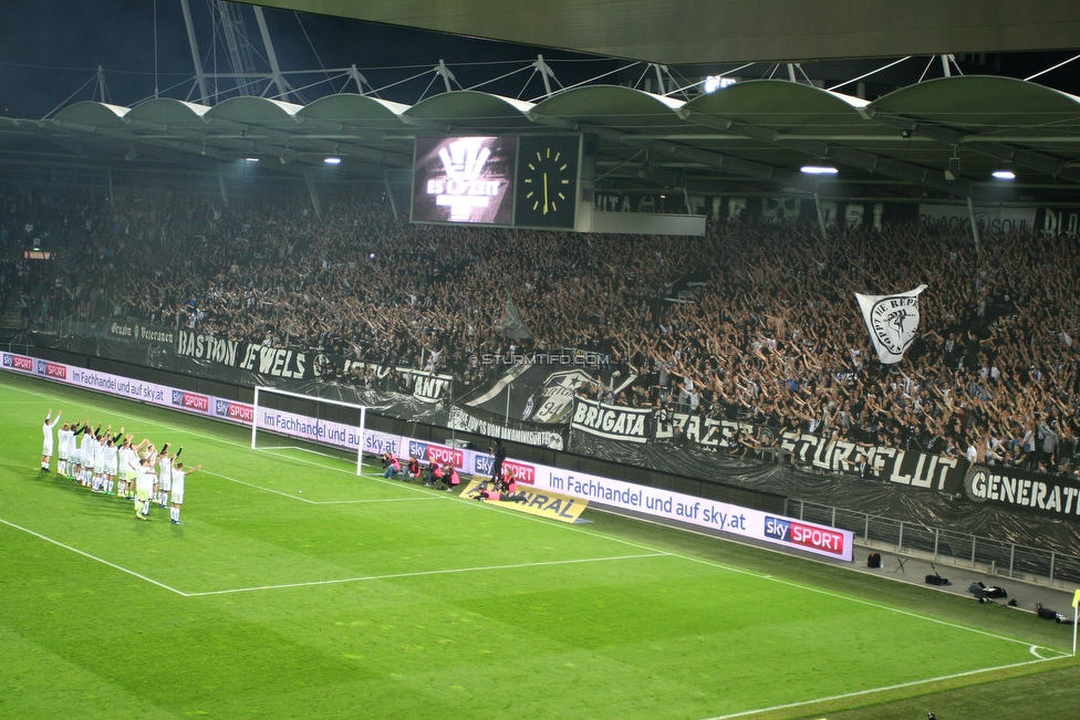 Sturm Graz - Rapid Wien
OEFB Cup, Halbfinale, SK Sturm Graz - SK Rapid Wien, Stadion Liebenau Graz, 18.04.2018. 

Foto zeigt die Mannschaft von Sturm und Fans von Sturm
Schlüsselwörter: jubel