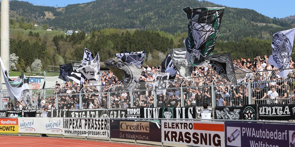 Wolfsberg - Sturm Graz
Oesterreichische Fussball Bundesliga, 31. Runde, Wolfsberger AC - SK Sturm Graz, Lavanttal Arena Wolfsberg, 21.04.2018. 

Foto zeigt Fans von Sturm
