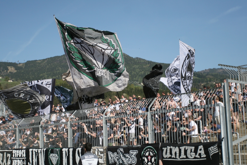 Wolfsberg - Sturm Graz
Oesterreichische Fussball Bundesliga, 31. Runde, Wolfsberger AC - SK Sturm Graz, Lavanttal Arena Wolfsberg, 21.04.2018. 

Foto zeigt Fans von Sturm
